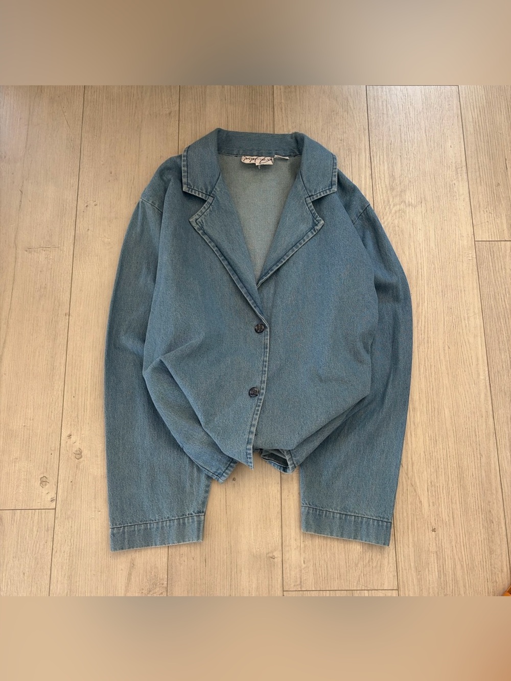 Washed Blue Denim Blazer Jacket - Women